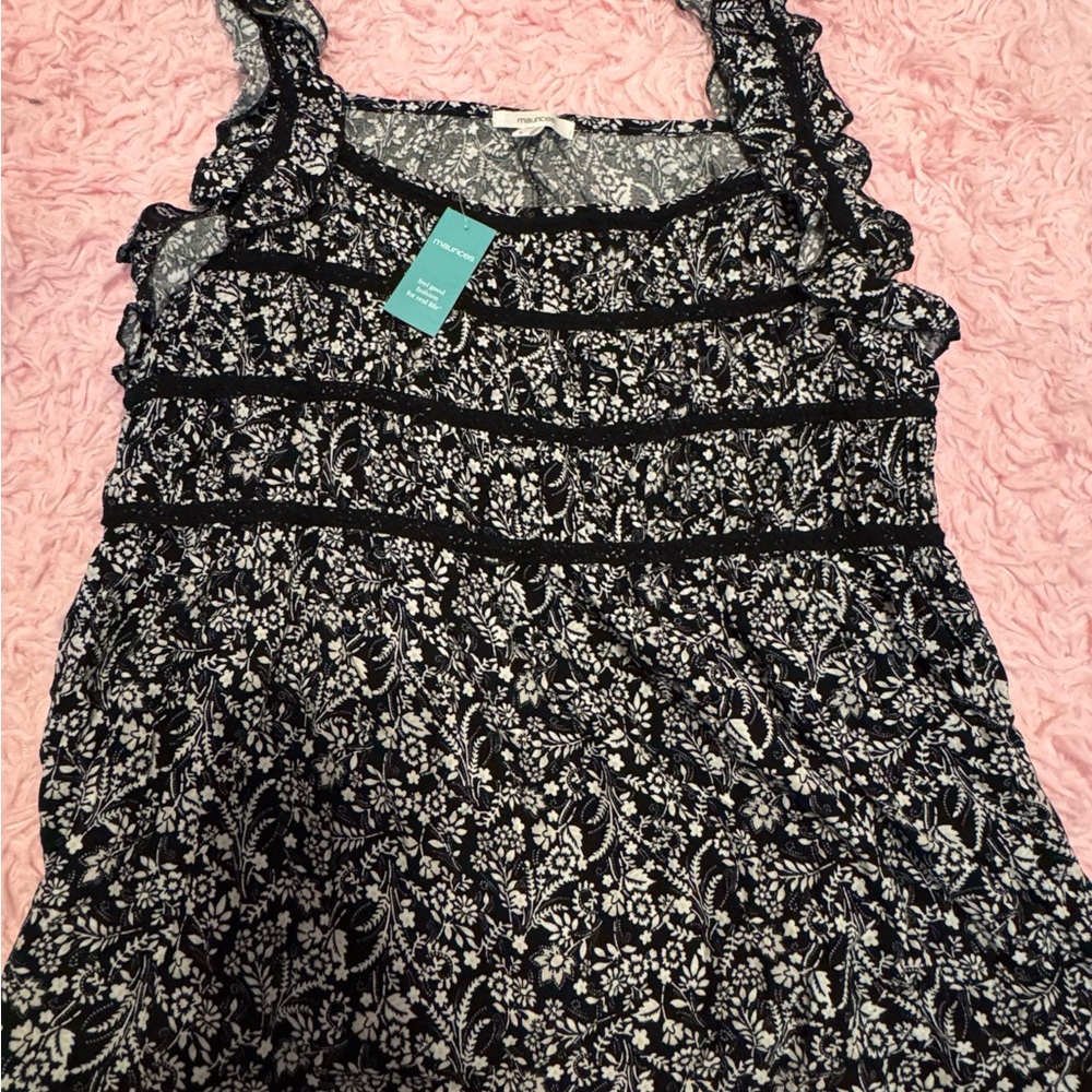 Maurices Black and White Ruffled Sleeveless Tank Top